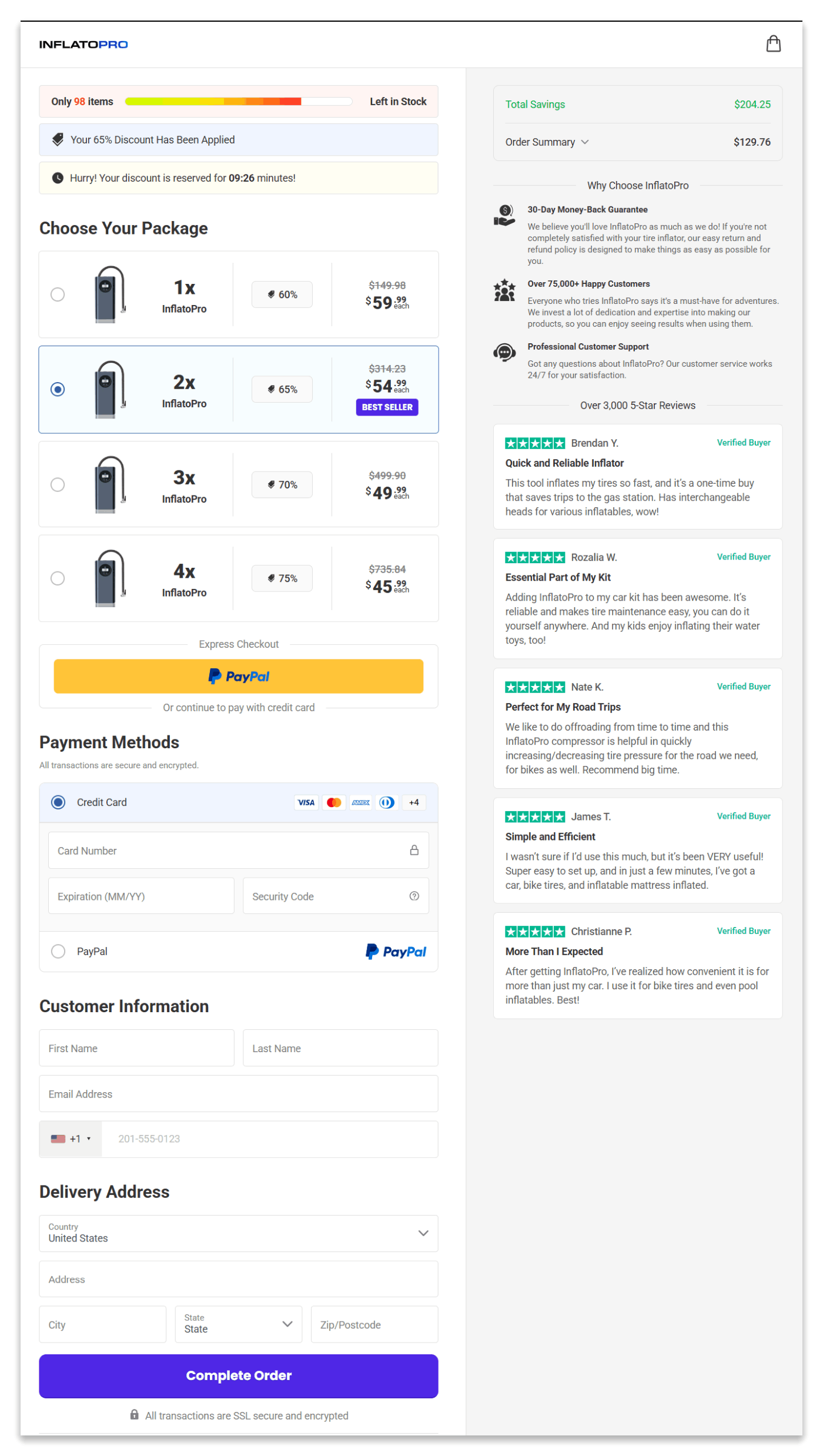 InflatoPro Tire Inflator secure checkout page